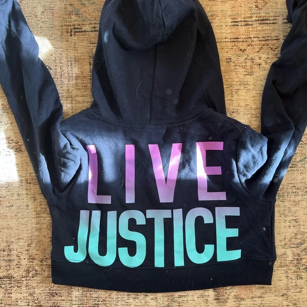 Justice girls navy crop Hoodie with Pink Logo